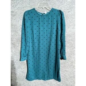 Old Navy Dress Womens S Polka Dots Sheath Long Sleeve Round Neck Green